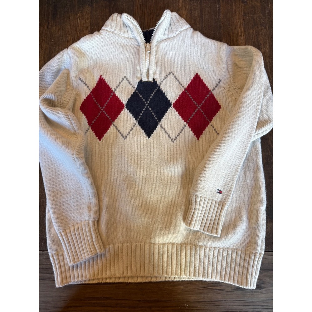 Tommy Hilfiger Kids 3T Cream Argyle‎ Quarter Zip Sweater Boys